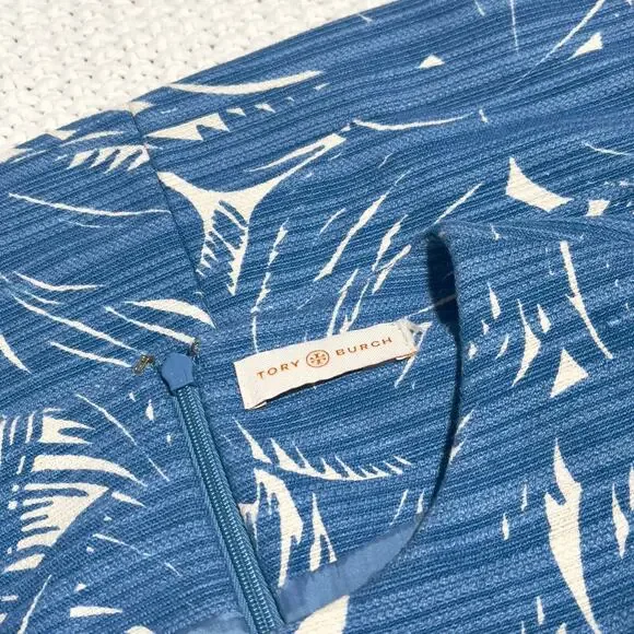 Tory Burch Gulf Shore Tabora Blue & Cream Linen Blend Sheath Mini Dress SZ M - Picture 10 of 13